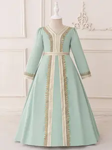 3-7Y Light Green 63 Kids Clothes Flower Girls Frock Embroidery Ball Gown Pageant Muslim Children Elegant Princess Prom Host Formal Evening Party Banquet Cocktail Dress