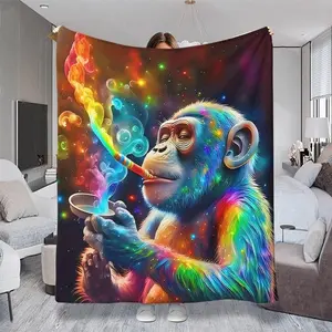 Rainbow Chimp Colorful Throw Blanket, Multiple Specifications Available, Vibrant Design for Cosmic - Style Decor, Soft Material for Relaxing Naps, Ideal for Home & Office Use, Adds a Psychedelic Touch to Your Space