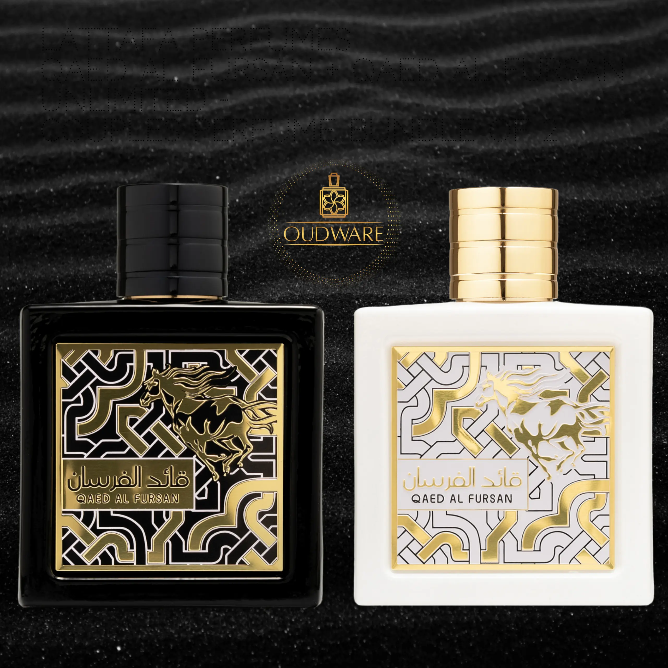 Lattafa Qaed al Fursan Couples Perfume Bundle Gift Set - Men's 90ml EDP, Unisex 90ml Unlimited EDP - Citrus Woody Musk, Fresh Woody Unisex Wear Luxury Fragrance