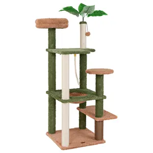 COSTWAY - Multilevel Cat Tree with Scratching Posts and Rope Plush Perch Toy Bed-Green