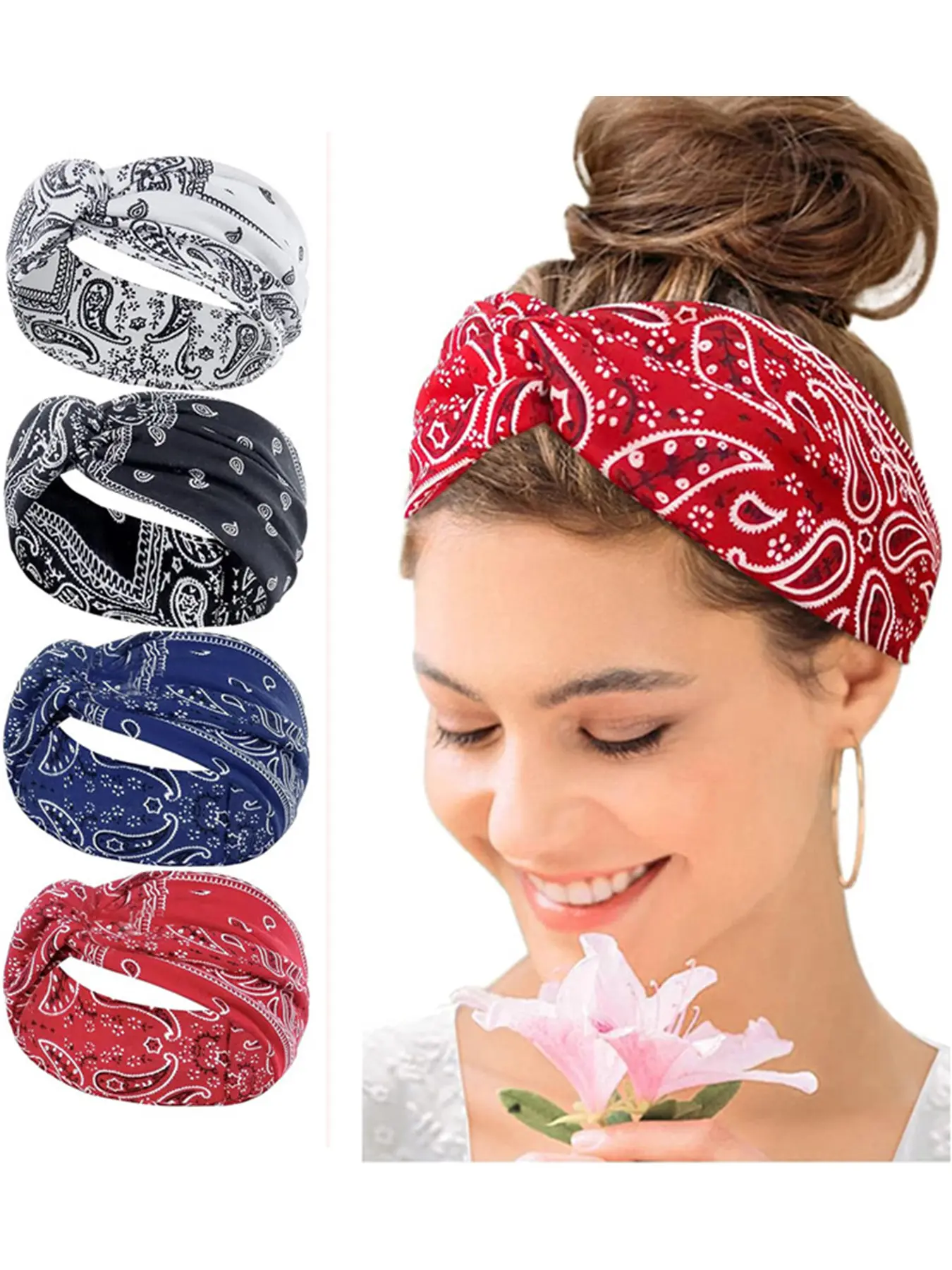 Bohemian Paisley Headband Set for Women, Fashion Casual Elegant Hair Accessory, Festival Jewelry, Perfect for School Year Round Wear, Knotted Headband, Boho Headbands