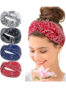 Bohemian Paisley Headband Set for Women, Fashion Casual Elegant Hair Accessory, Festival Jewelry, Perfect for School Year Round Wear, Knotted Headband