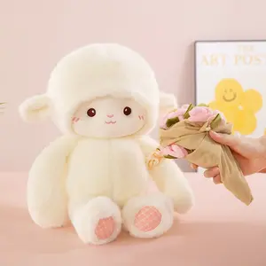 Two-In-One 9-Inch Magnetic Hug Toy, Four Color Flower Hat, Detachable Soft Stuffed Animal Sheep Doll, Girls' Decoration Gift Choice