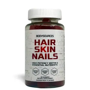 BODYSOURCES Hair Skin Nails Gummies–Biotin, Collagen, Vitamins A, C, D, E, B6, B12, PABA, Folate, Zinc & Silicon – Gelatin-Free, Gluten-Free Supplement for Hair Growth, Glowing Skin & Stronger Nails-No compromises. No fillers. Just clean, pure nutrition.