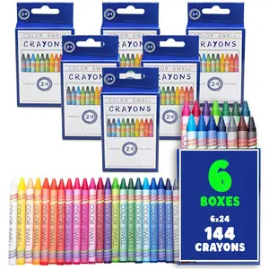 Color Swell Crayons Bulk 6 Packs of 24 Count Vibrant Colors Perfect for Kids  Home School , Excellent Gifts  for Birthday, Halloween, Christmas Gift.