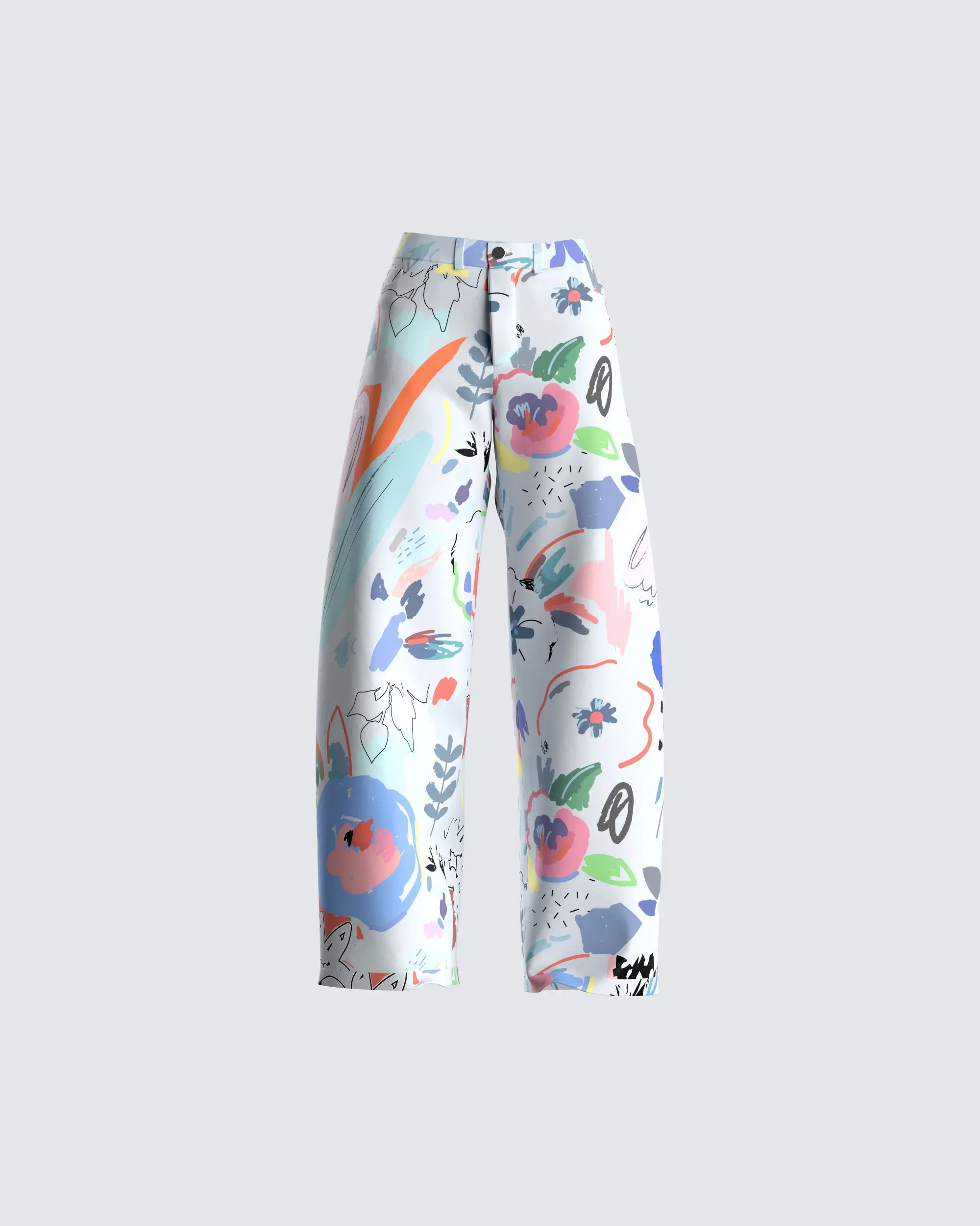 Women's Dominic Drawing Print Wide-Leg Full-Length Pants - 1x 1-Piece Casual Overall Bottom for Daily Wear, Synthetic Fiber Pants, Printed Pants