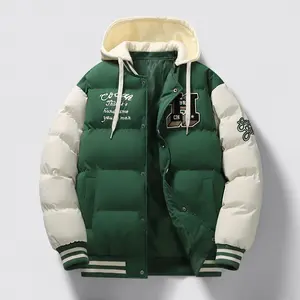 Winter Trendy Men's Hooded Cotton Jacket, Stylish Fit That Does Not Feel Bulky, Removable Hood, Personalized Embroidered Letters, Stretch Cuffs and Hem, Suitable for Outdoor Activities, Urban Commuting, Casual Sports Wear