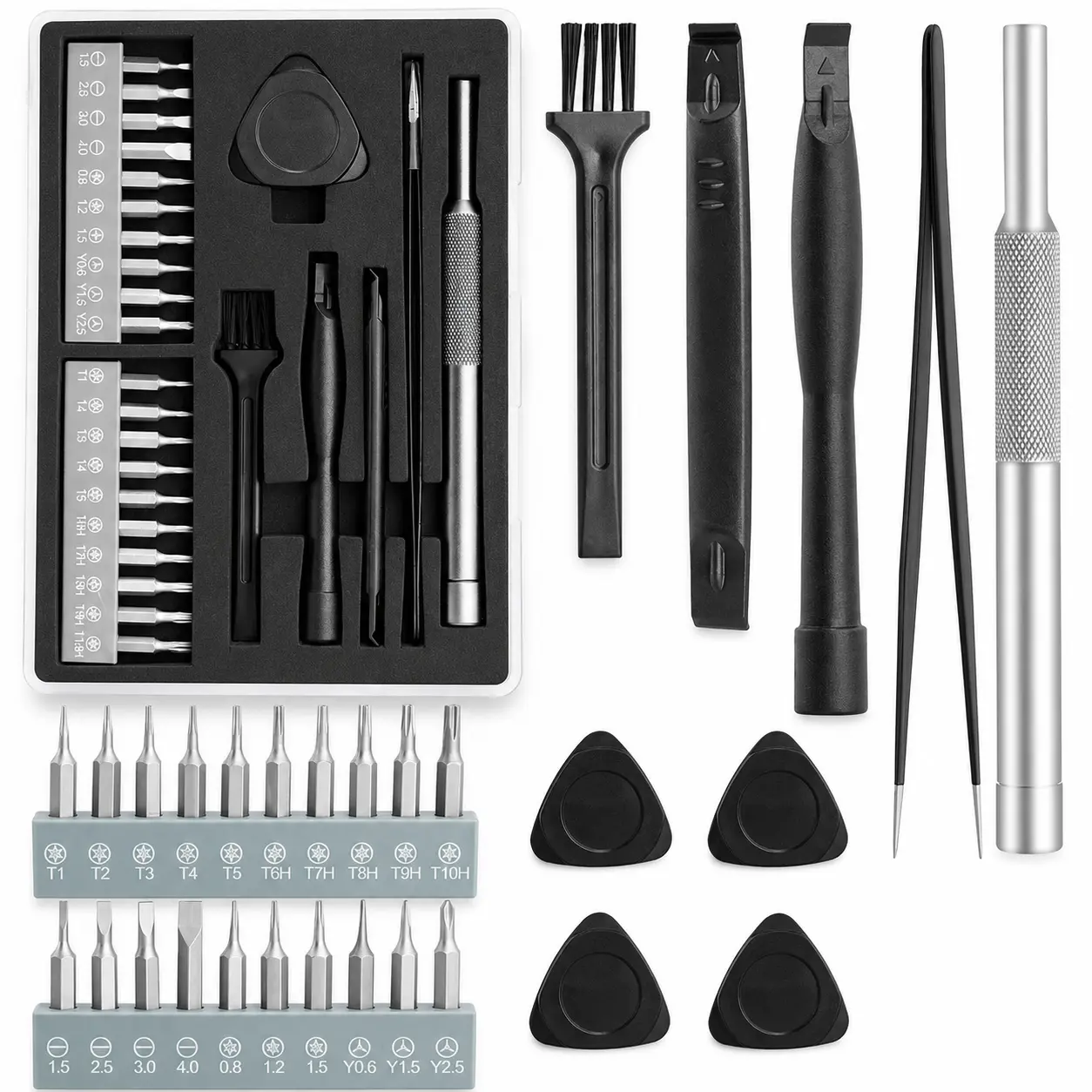 29-in-1 Precision Electronics Repair Tool Kit with Chrome Vanadium Screwdriver Bits, Tweezers, Brush - Multiple Uses Precision Tools for Phone, Laptop, Small Device Repair, Compact Layout, Phone Repairs