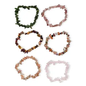 Set of 6 Multi Gemstone 491.90 ctw Chips Stretch Bracelet
