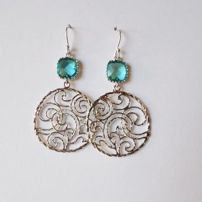 Aqua and Silver Drop Earrings - Aqua Earrings - Blue and Silver Earrings - Birthstone Jewelry - Mothers Day Gift
