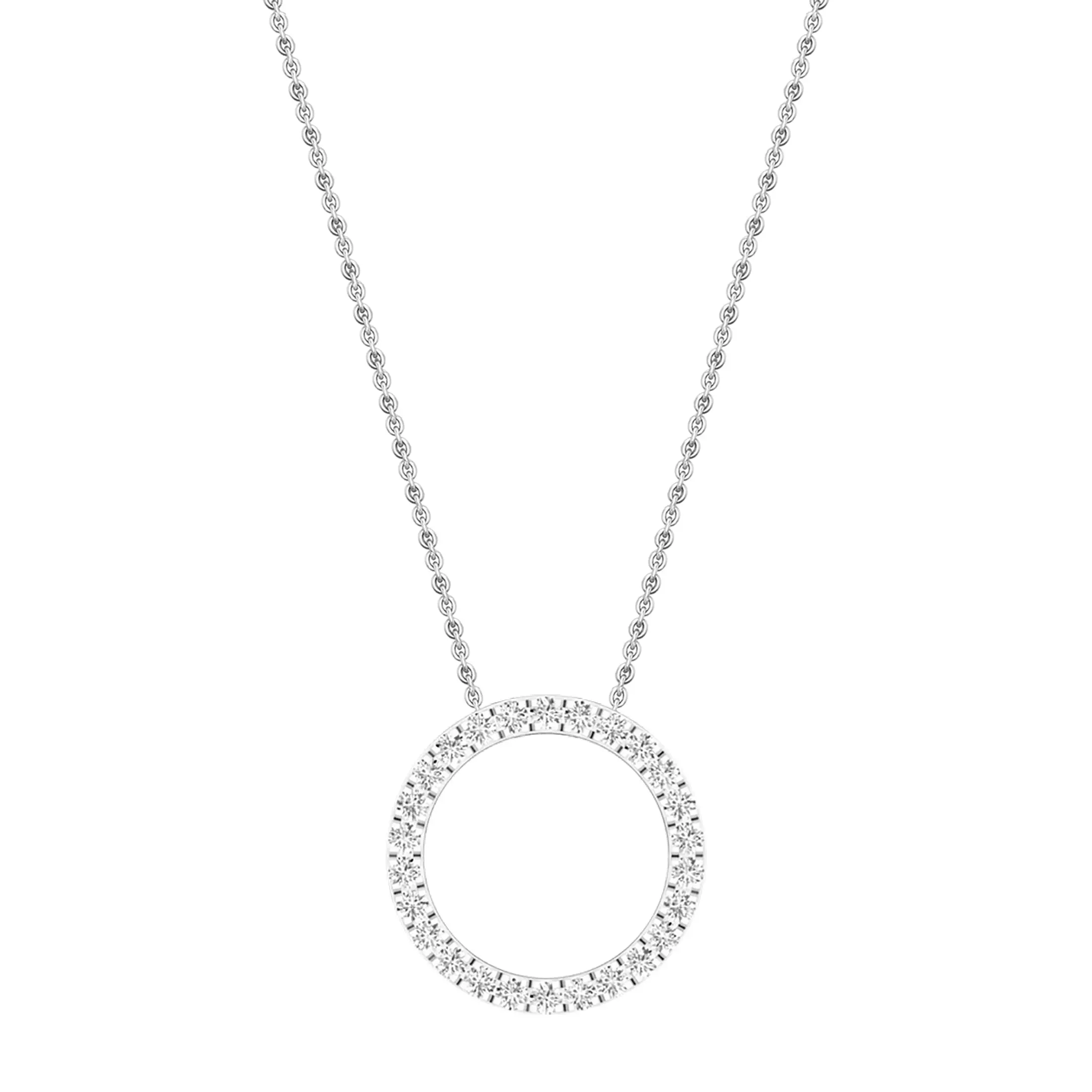 Dazzlingrock Collection Round White Diamond Circle Pendant for Women with 18 inch Silver Chain (0.10 Ctw) in 10K Solid White Gold