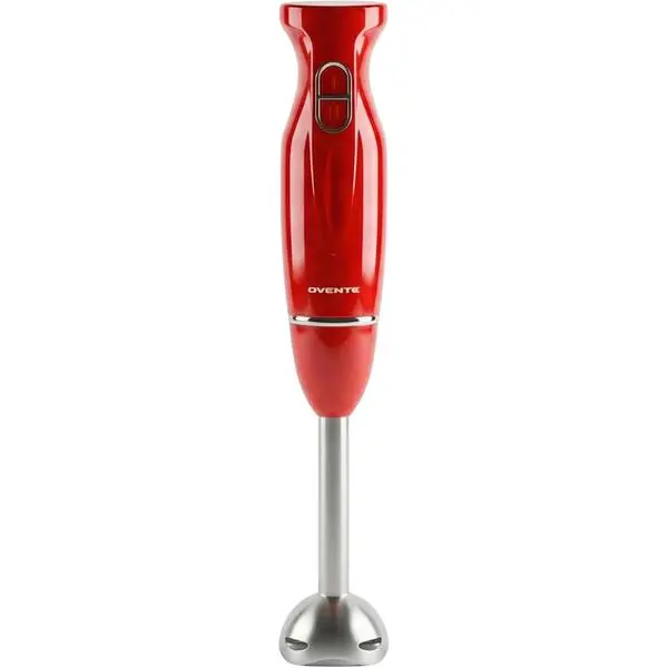 OVENTE Electric Corded Hand Blender, 300W with 2 Mixing Speeds Red HS560R | Handheld Immersion Stick Mixer with Stainless Steel Blades for Smoothies, Purees & Baby Food