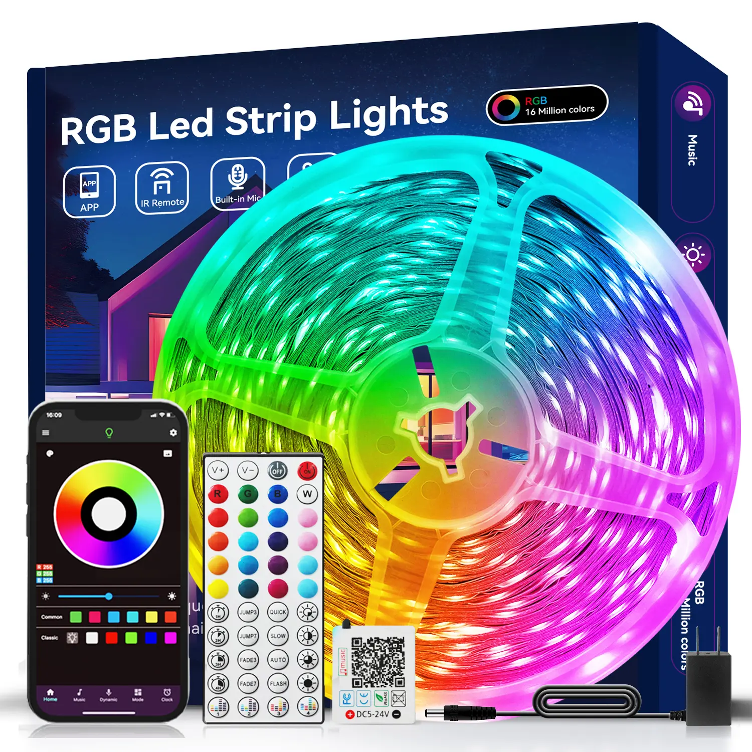 Smart RGB LED Strip Lights Color Changing – 100FT / 50FT / 32.8FT / 9.84FT – Includes Power Supply and Controller, Easy Installation, Multifunctional Lighting for Bedroom Home Party Decor