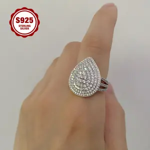 925 Sterling Silver Lady's Ring, Luxurious Teardrop Pear-shaped Design, Two-piece Set, Can Be Layered And Worn Separately, Fully Set With 5A Zirconia, Suitable For Daily Wear, Engagement Ring, As A Gift For Girlfriend.