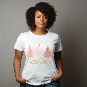 Crewneck T-Shirts Merry Christmas-Christmas Tree's Cotton Top Womenswear
