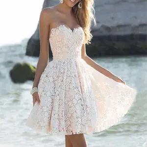 Off Shoulder White Floral Lace Dress Party Wedding Dress For Women Summer Strapless Pleated Skirt High Waist Evening Vestidos Light Womenswear Suits Elegant Casual Breathable Cardigans Coats Cocktail Comfortable Silky Simple