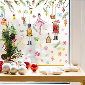 A (30*60cm) electrostatic adsorption hand-painted Christmas nutcracker snowflake holiday decoration sticker for beautifying living room and bedroom windows, model DJ7620-NL
