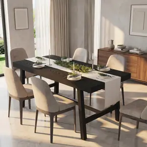 Garvee Industrial Dining Table for 4-6 People, 62.99" Large Wooden Kitchen Table with Sturdy Metal Frame, Long Rectangular Design for Dining Room and Kitchen Seating 4-6