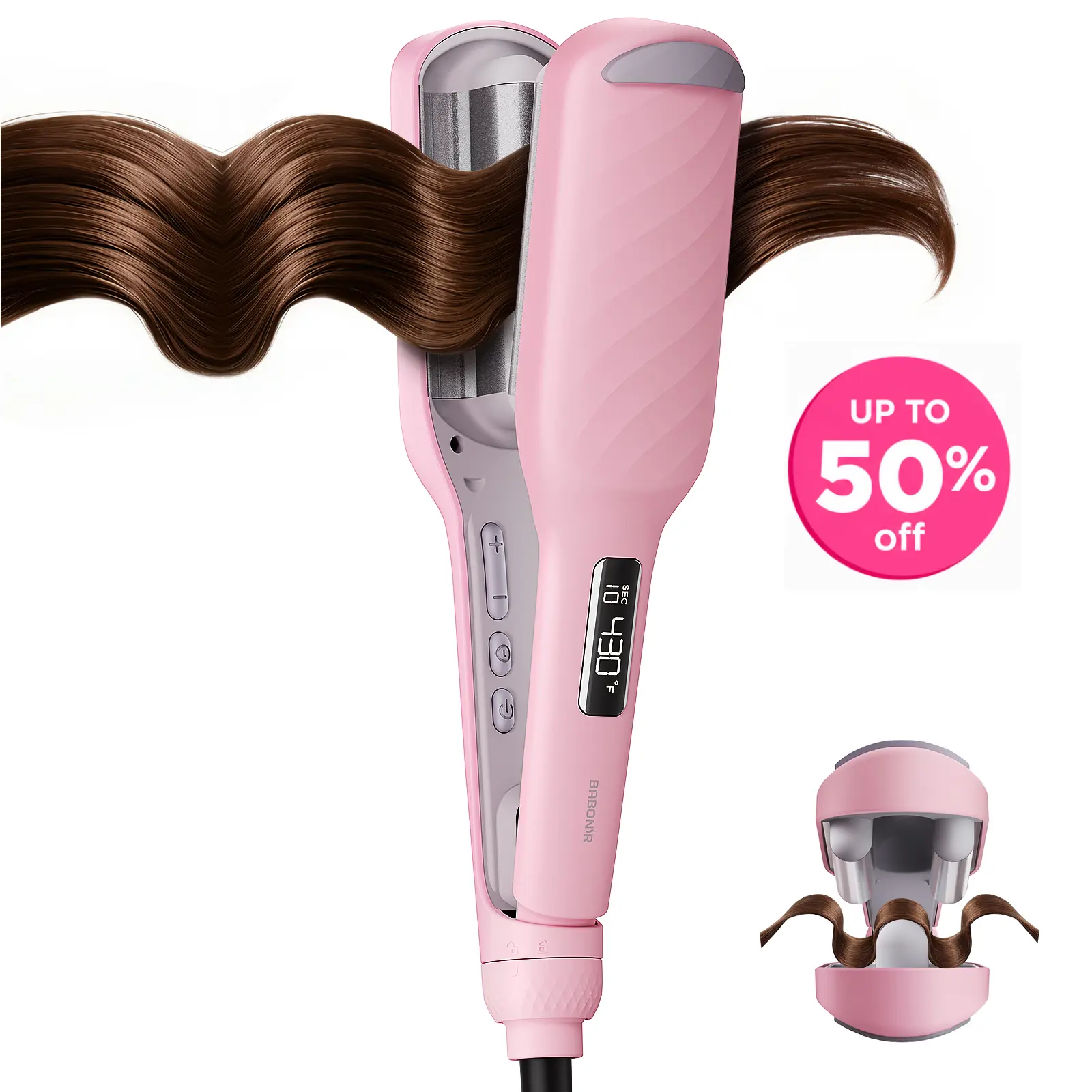 BABONIR 3 Barrel Beach Waves Curling Iron, 1 Inch Ionic Ceramic Hair Waver for Women, Mermaid Waves Crimper Wand, Fast Heating, Anti-Scald Design, Dual Voltage, Reduces Frizz & Heat Damage, Travel Friendly, Pink