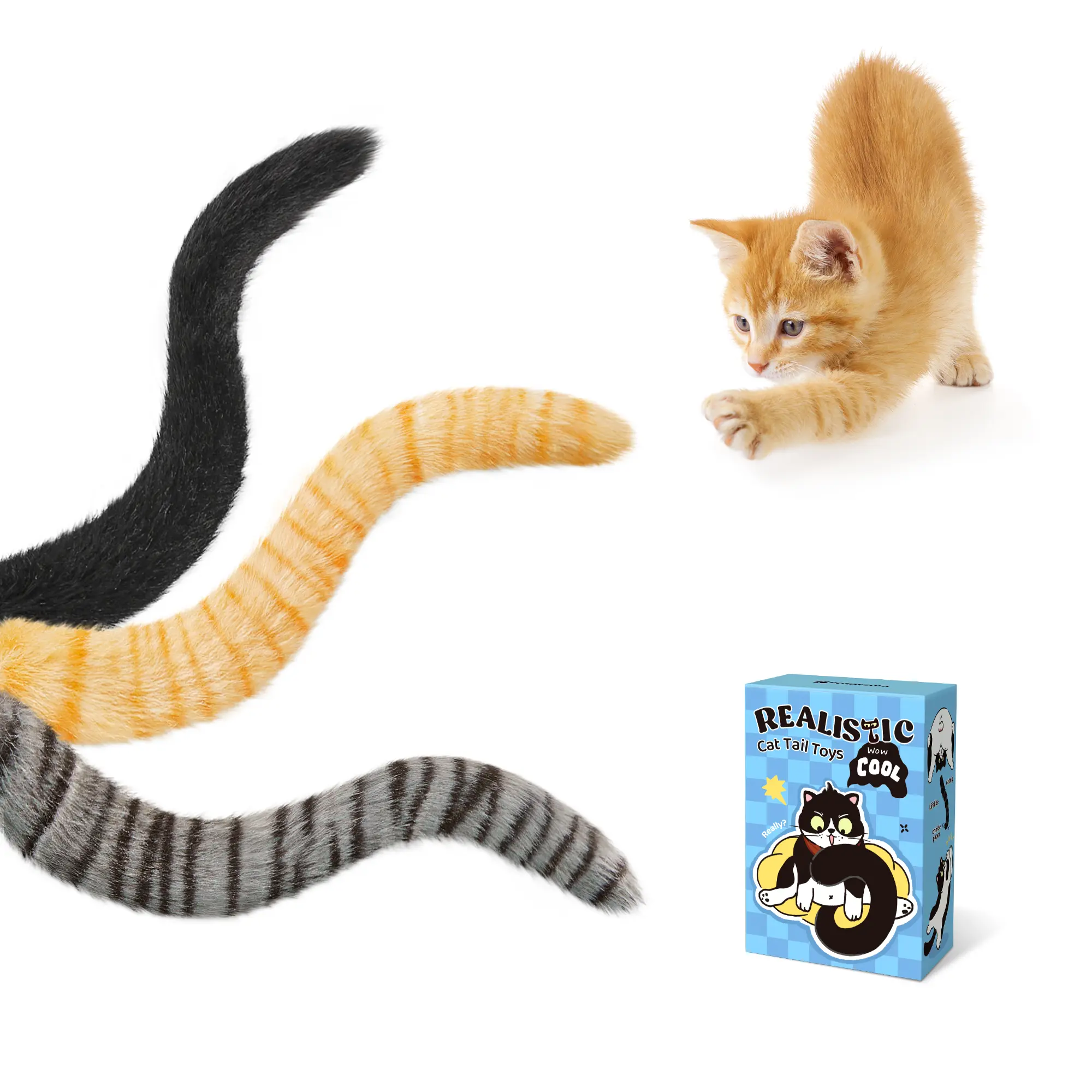 Potaroma Lifelike Tail Simulation Cat Toys, Pack of 3, Fluffy Durable, Crinkle Sound, Interactive Indoor Kitten Kicker for Kitty Exercise 9.8 Inches #SummerVibes #petlovers