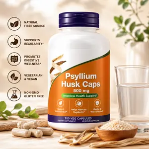 Psyllium Husk Fiber Capsules 500mg, Natural Soluble Fiber Supplement for Digestive & Intestinal Health Support, Non-GMO Vegan Veggie Capsules, Promotes Regularity, 200 Count