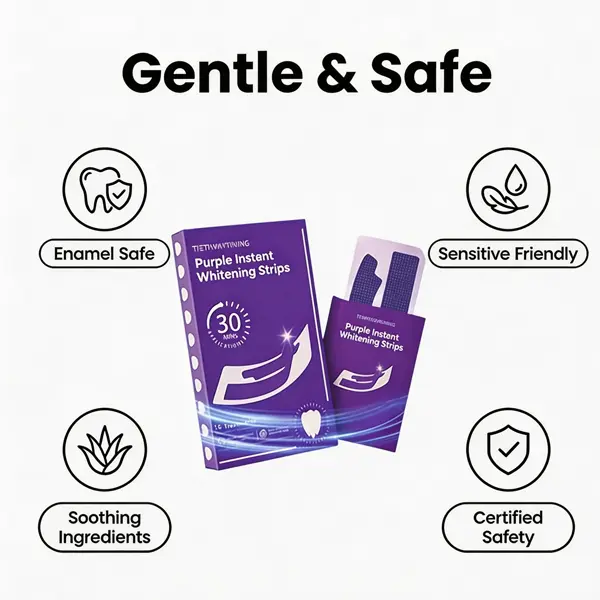 Purple Teeth Whitening Strips, Gentle Peroxide-Free Formula for Sensitive Teeth, Enamel-Safe Color Correcting Dental Care - 14 Treatments, Tooth Whitening