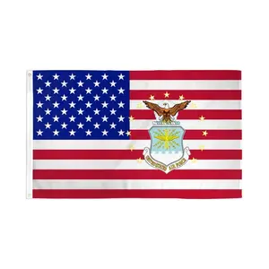 3x5ft Poly USA Flag with Military Aviation Emblem, Dye Sublimation, Header Tape, Wall Decor, Party Decoration Supplies Banner