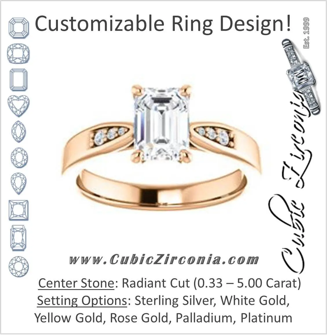 Cubic Zirconia Engagement Ring- The Ximena (Customizable Cathedral-Set Radiant Cut 7-stone Design)