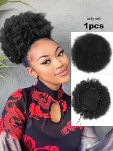 Afro Puff Drawstring Ponytail Extension for Black Women, Premium Black 1B# Short Synthetic Afro Puff Ponytail for Natural Hair,Clip On Kinky Drawstring Curly Ponytail Bun, Synthetic Extensions, Synthetic Hairpieces