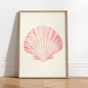 Soft pink seashell print, Beachy room decor, Ocean surf poster, Coastal granddaughter, Beach house, College coconut girl, Artistic Decoration Wall Ornaments Photo