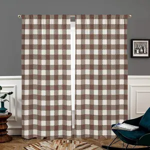 Buffalo Checkered Pattern Curtain, 2 Counts/set Modern Simple Pole Pocket Hanging Curtain, Home Decorative Curtain for Living Room Bedroom Study Room Kitchen