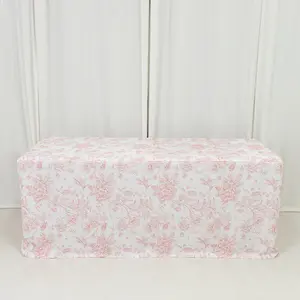 French Toile Fitted Polyester Tablecloth 6ft – Pink & White Rectangular Wrinkle-Resistant Table Cover