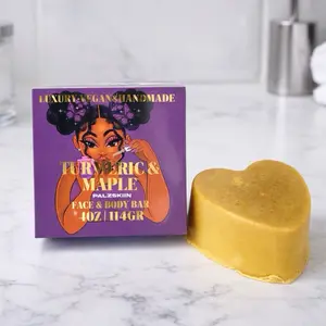 PALZSKIIN Turmeric & Maple Gentle Cleansing Soap Bar – Shea & Mango Butter Moisturizing Facial & Body Cleanser with Hyaluronic Support – 4oz