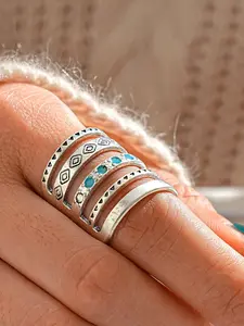 Boho Geometric Turquoise Ring, Alloy Material, Vintage Fashion Statement Jewelry, Unique Design Accessory for Women & Girls, Perfect Gift Idea
