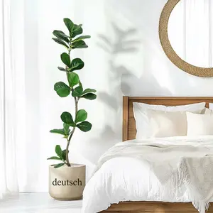 Lifelike Realistic Fiddle Leaf Fig Tree, Large Artificial Faux Plant with Black Pot, Natural Look Decorative Indoor Outdoor Tree, Perfect for Home Office Decor, 5ft 6ft 7ft Available