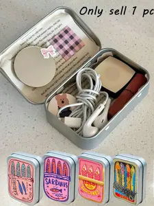Brand New Silver Rectangular Hinged Metal Tin with Sardine Pattern — A DIY Mini Portable Case, Compact Storage Container, and Mini Foldable Metal Box. Ideal for storing jewelry, pills, sewing supplies, and more; also makes a perfect gift for Mother's Day.