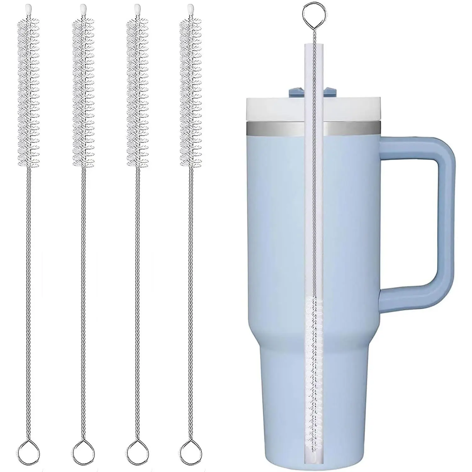 Straw Cleaner Brush Extra Long 12 Inch,Straw Brush Cleaner Stainless Steel Nylon Bristles Cleaner Brush for Cleaning  Tumbler,Straws, Water Bottles, Coffee Makers,Pet Water Fountain 4-Pack