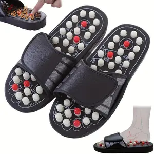 Acupressure Foot Massage Slippers - Reflexology Sandals with Adjustable Strap, & Stress, Black Polyester, Ideal for Improved Sleep & Muscle Soreness Body Care Comfort