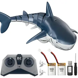 Remote Control Shark Toys, 1:18 High Simulation Scale Fish with Light and Spray Water for Lake Bathroom Pool Christmas Birthday Gift Electric RC Boat for Kids Ages 6+ Boys
