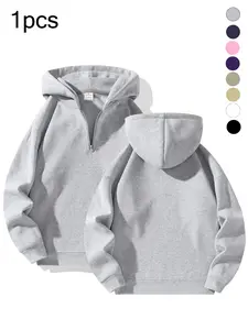 Men's Plain Half Zip Drop Shoulder Essentials Hoodie, Regular Fit Casual Long Sleeve Hooded Sweatshirt for Fall & Winter, Men's Clothes for Daily Wear