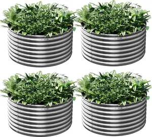 4 Pack 3x3FT Round Corrugated Galvanized Steel Raised Garden Bed Outdoor, Metal Above Ground Garden Bed for Vegetables and Flowers, Raised Beds for Gardening-3x3FTx10Inch