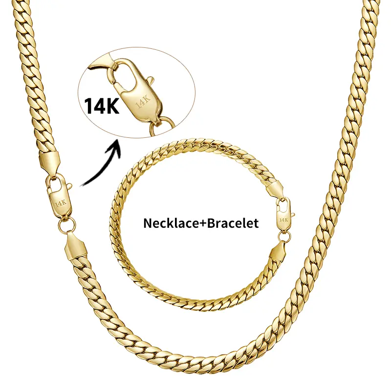 14K gold-plated Cuban necklace and bracelet Vintage Feel Stainless Steel Anti-Rust Technology Waterproof Sweatproof Perfect Christmas  Jewelry Gift for men and women Width 5.5mm, Length 16/18/20/24 inches