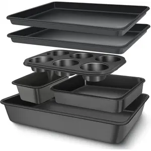 Baking Pans Set, Nonstick Bakeware Sets, Oven Pans for Cooking,  6 count Baking Sheets Set Including Cookie Sheet, Deep Roaster Pan, Square Pan, Loaf Pan, Muffin Pan, Carbon Steel Baking Set