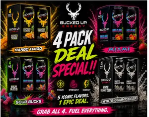 Bucked Up Natural Sport Energy Drink, 300 mg Caffeine, 4-Pack Chilled Energy Drinks Beverage Case,summerwins