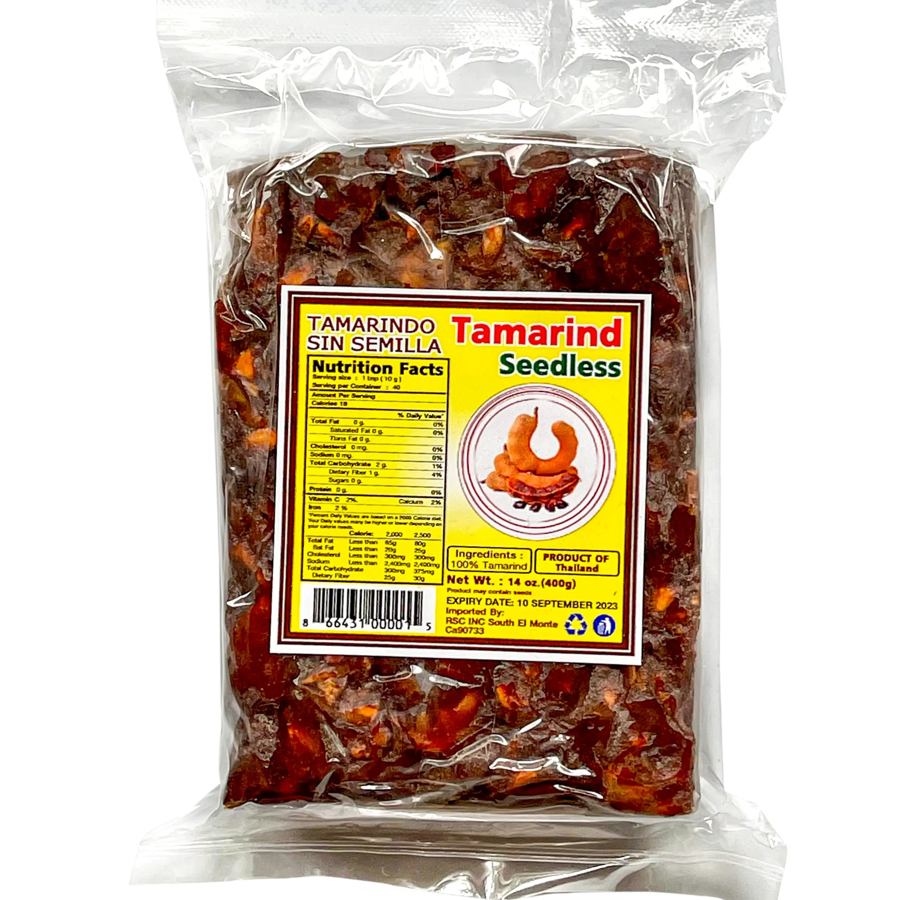 Mexart Wet Seedless Tamarind Block-Slab, 14oz (400g), All Natural, No Added Sugar, Vegan, Gluten-Free, Pulpa de Tamarindo Natural Sin Semilla