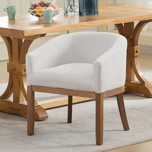 Upholstered Dining Chair, Solid Wood Side Chairs for Kitchen, Dining Room, Living Room, Farmhouse Round Barrel Chairs,Minimalist Accent Chairs Natural Wood Frame, Linen Fabric (Beige, 1PC)