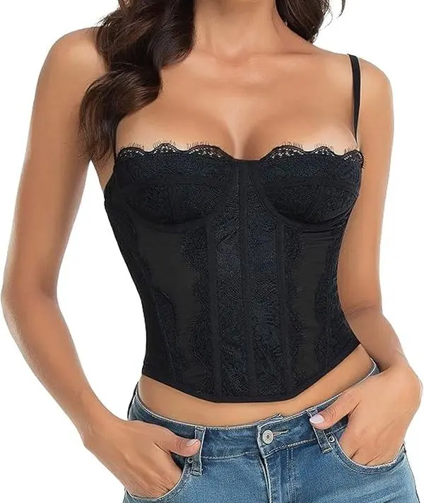 Lace Bustier Corset Tops for Women - Sexy Going Out Party Club Top with Buckle Fashion Womenswear Shapewear Elastic Vintage Breathable Clothes Adjustable Clothes Adjustable Costume Garment Costume