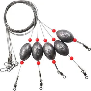 Fishing Egg Sinker with Soft Plastic Core Weight Rigs 5pcs Flounder Rig Saltwater,176.37lb Fishing Wire Leader with Egg Sinker Swivels Snap, Grouper Bottom Fishing Rigs