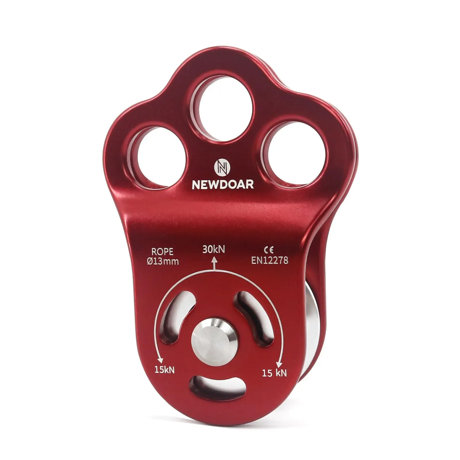 NEWDOAR Compact 3-Hole Climbing Pulley, Light 30kN Micro Pulley with Ball Bearings for Yoga Hammock Setups and Rescue, 13Mm Ropes, Quick To Install