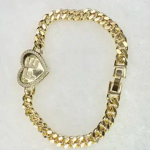 Faith Cuban Link Bracelet 7.5 Inches Gold-Tone Heart Charm Fashion Jewelry